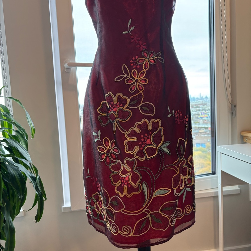 Strapless Burgundy Floral Dress